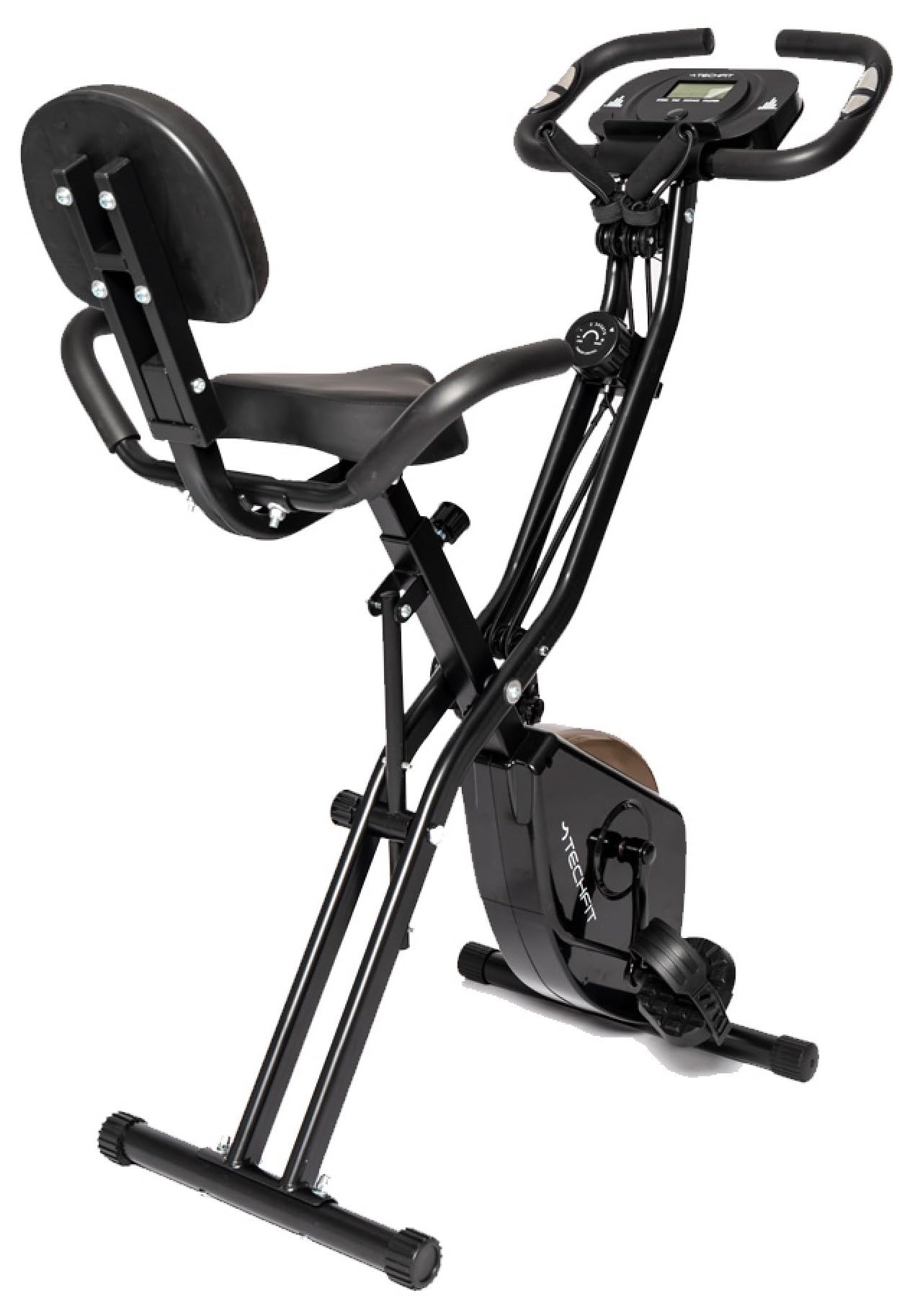 TechFit Cyclette XB300N pieghevole, fino a 120 kg | 8 livelli di resistenza, computer LCD, sella imbottita regolabile, porta-tablet e ruote di trasporto