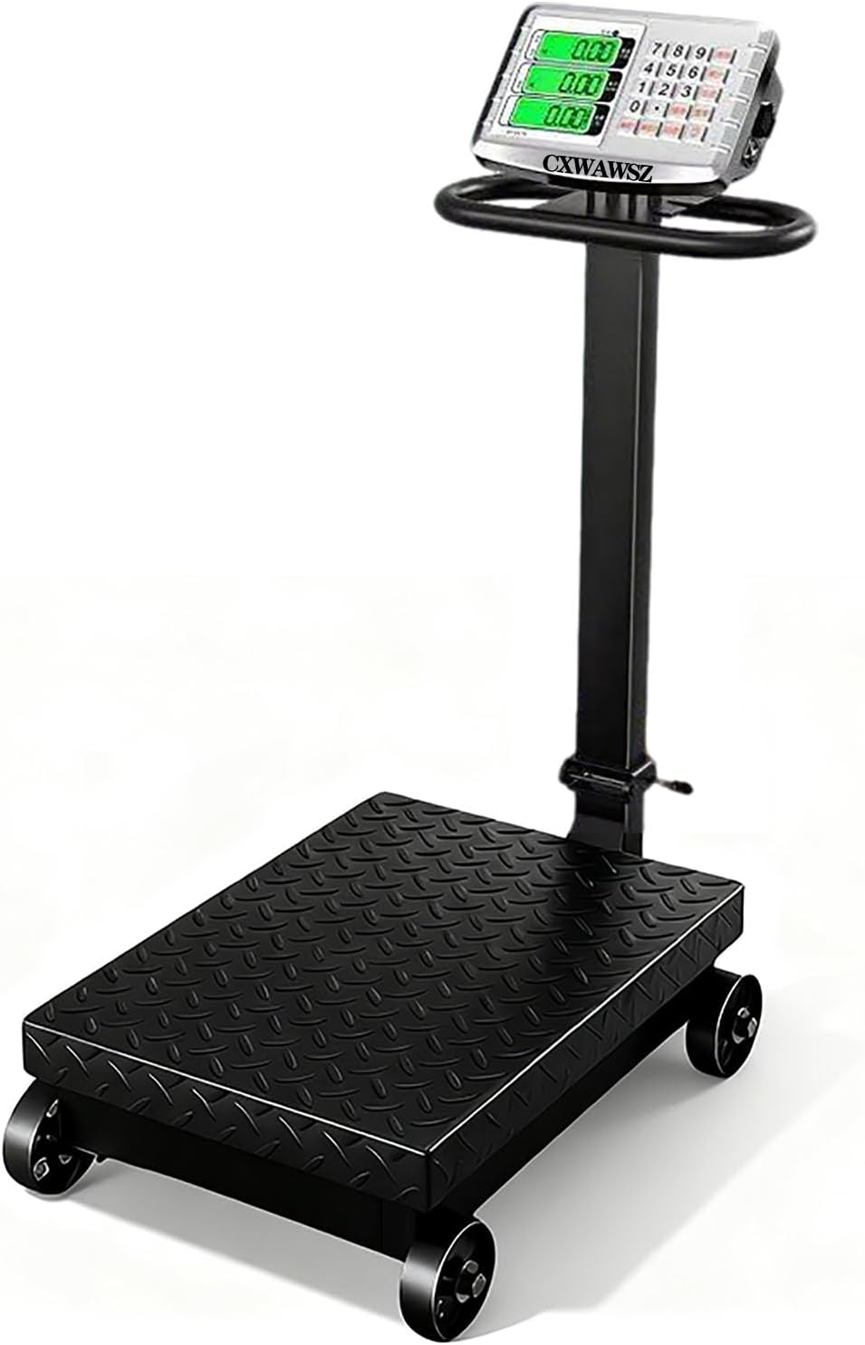 660lb Industrial Floor Platform Scale with Wheels Computing Digital Scale with Accurate LB/KG Price Calculator High Definition Displa Foldable for Weighing Luggage Package Shipping Mailing
