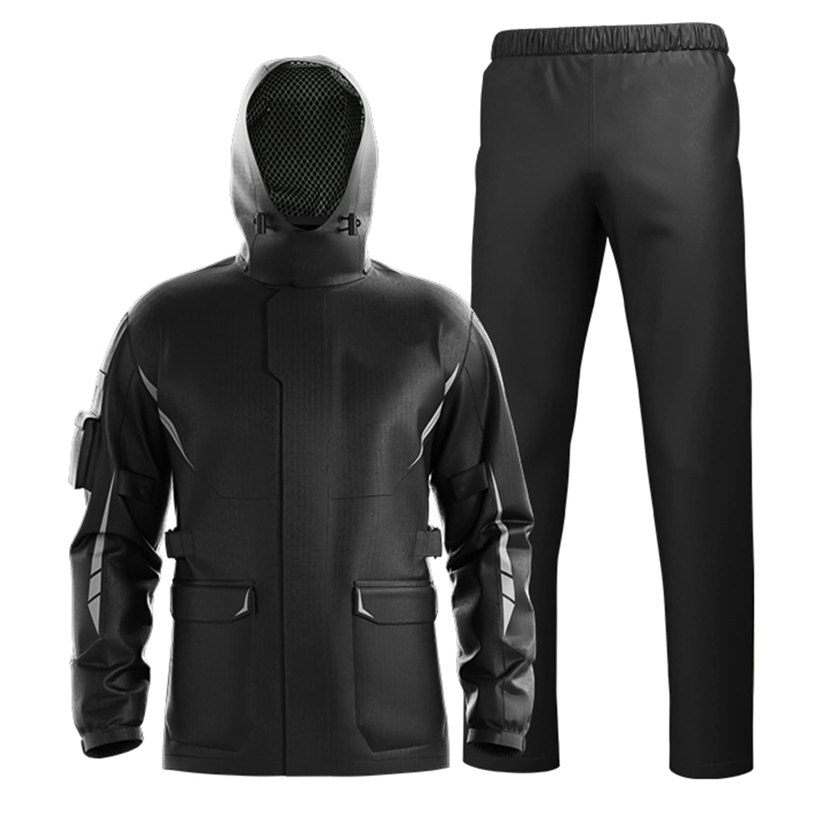 KFGISD, Windproof Hooded Raincoat Heavy Duty Rainwear Breathable Rain Gear for Rain Weather Cycling,Raincoats(Black,XXL)