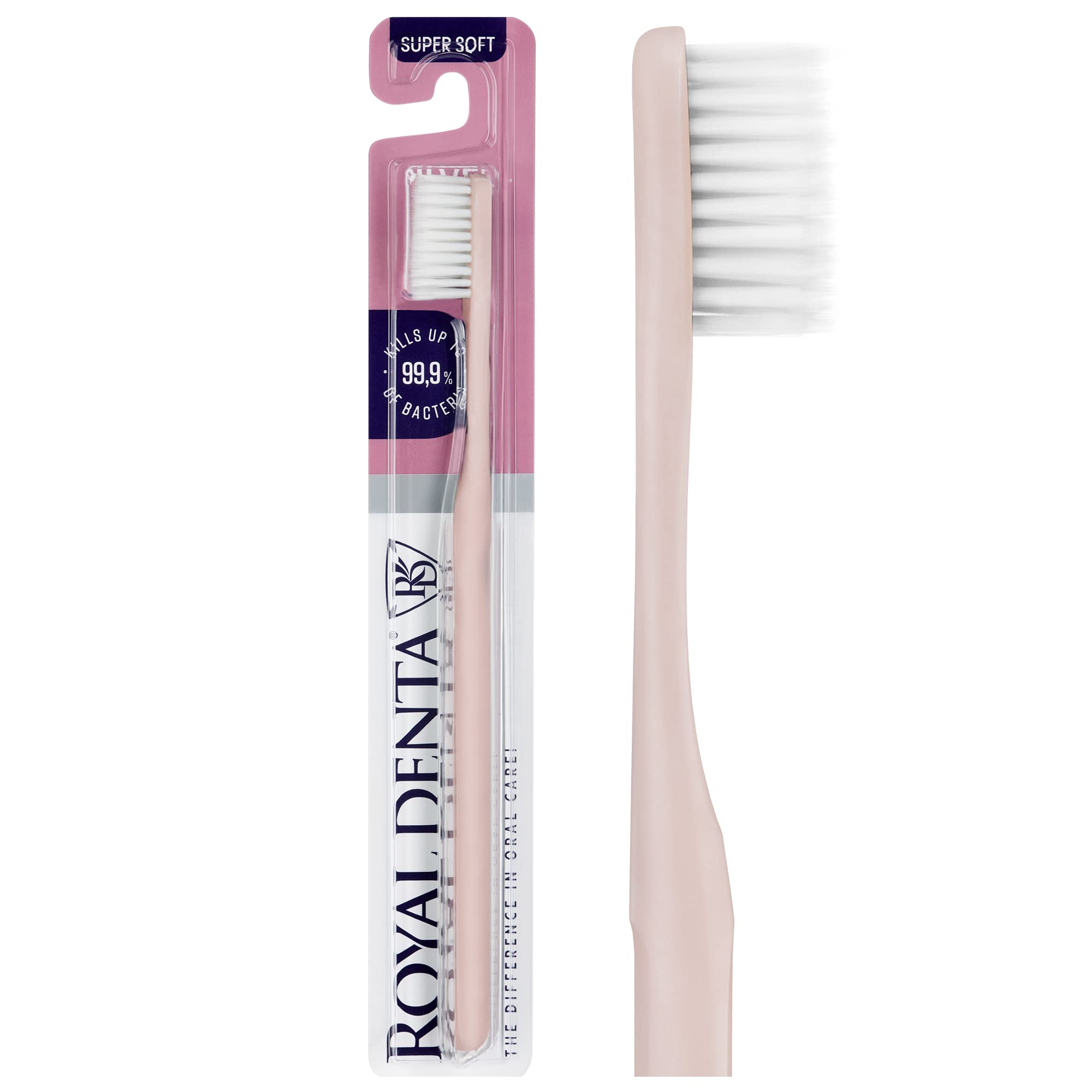 Royal Denta Super Soft Toothbrush for Adults Extra Soft Bristle Manual Toothbrush with Dual Length Silver Infused Bristles for Sensitive Teeth & Gums