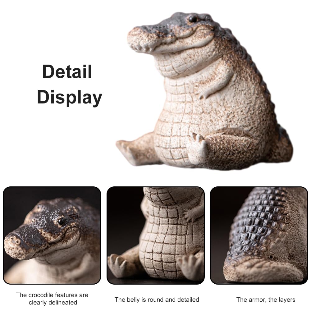 Tongdejing Alligator Baby Statue Ornament,Garden Crocodile Figurine Resin Animal Sculpture Tea Set Accessories Tea Ceremony Desk Pet for Tea Enthusiasts Lovers Tearoom Gifts(black+beige) - Image 4