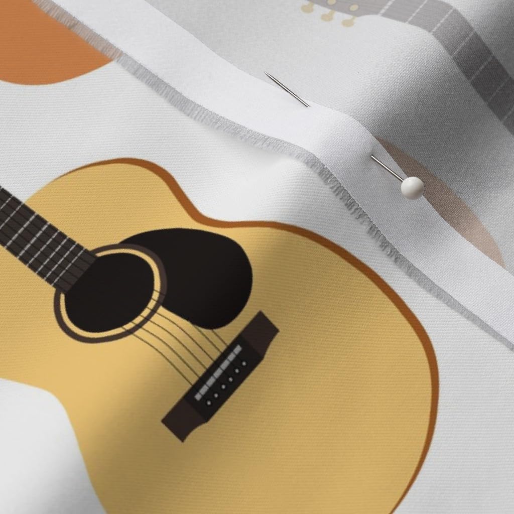 Spoonflower Fabric - Acoustic Guitars Guitar Music Strings Musical Instruments Vintage Printed on Organic Cotton Sateen Fabric by The Yard - Sewing Quilting Apparel Home Decor