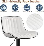 YOUNUOKE Bar Stools Set of 2, Modern Swivel Counter Height Barstools with Mid Back, Adjustable Tall Upholstered Faux Leather Bar Chairs for Kitchen Island, White