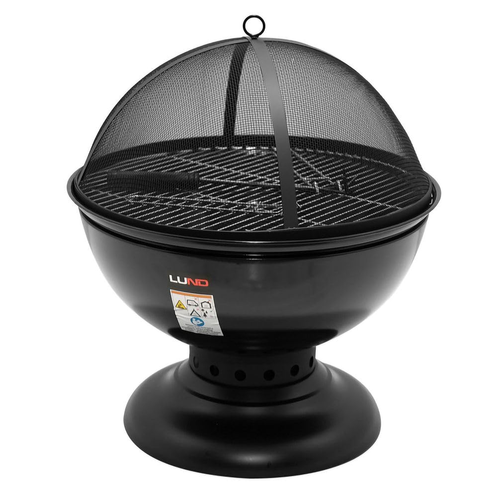 2-in-1 Feuerstelle mit Grillfunktion Ø57cm | Grill & Feuerschale aus Stahl inkl. Rost, Deckel & Schürhaken | Gartenkamin BBQ Outdoor Lagerfeuer Terrassenofen
