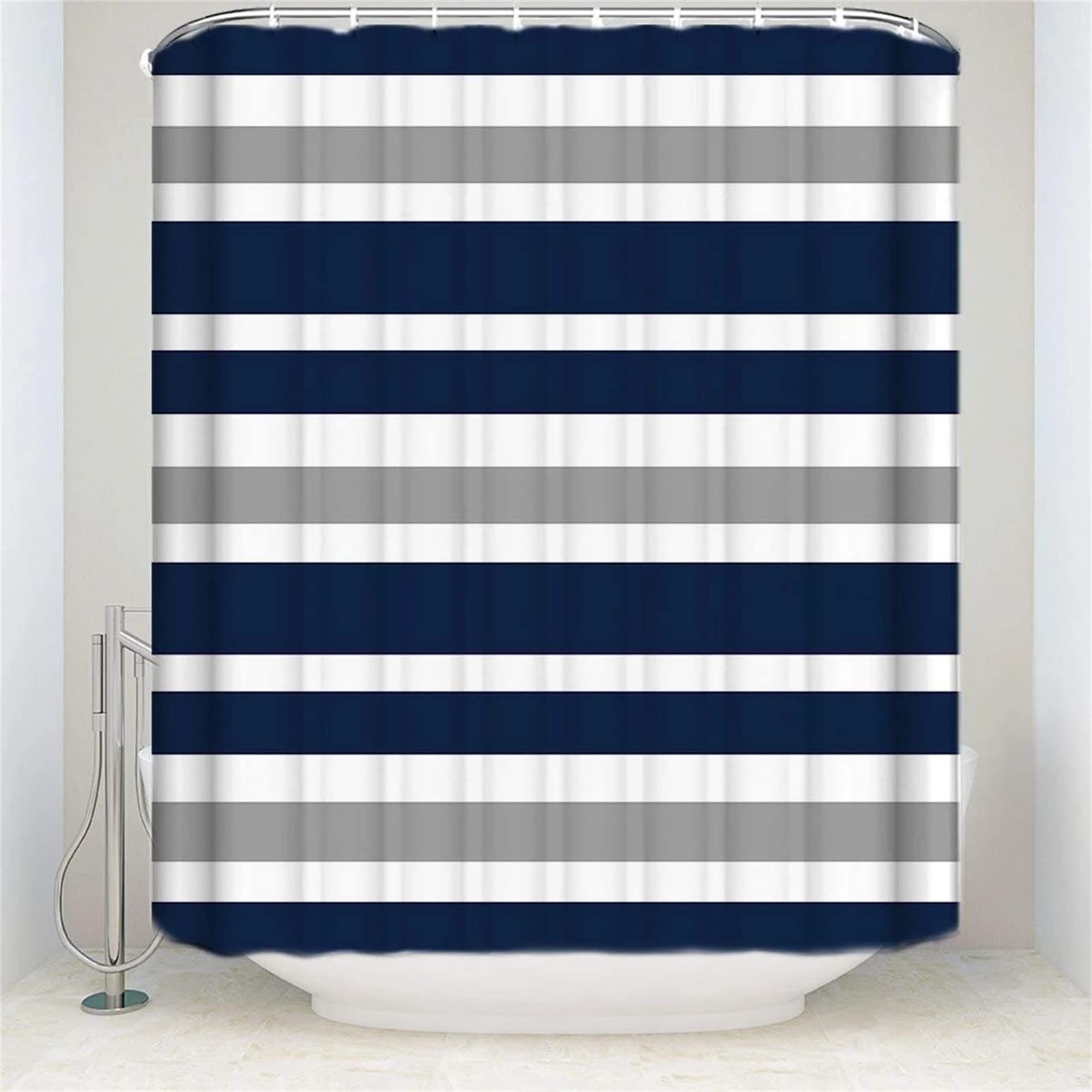 Cortinas de Ducha 250x200cm 3D Cortina de Baño Anti Moho Cortinas de Baño Antimoho Impermeable Lavables Textil de poliéster con 12 Ganchos para Cortinas Bañera y Baño Decorar Rayas Azules Grises