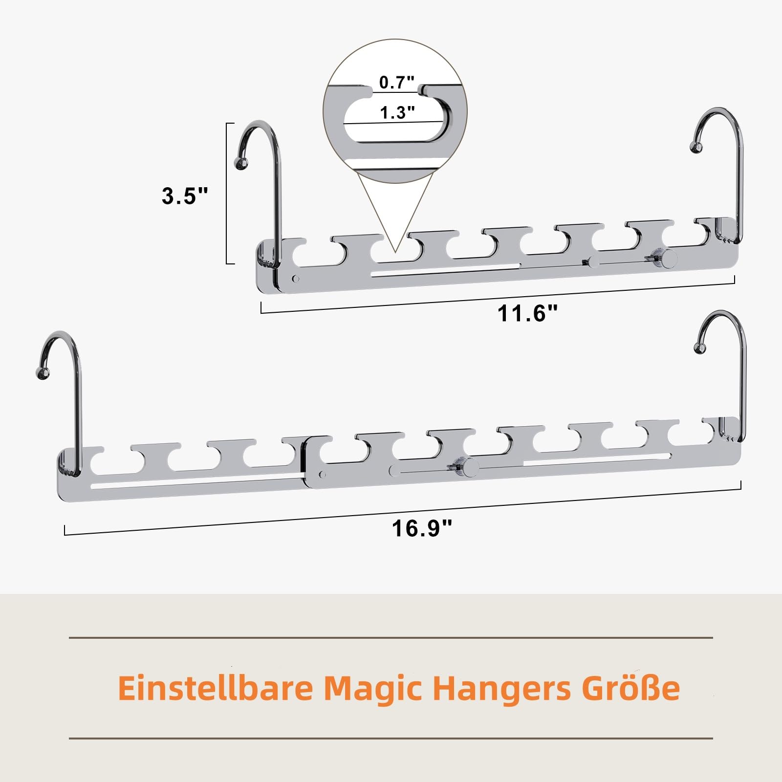 Sindax Telescópica Perchas Ahorra Espacio para Ropa, De 6 a 9 Hoyos Inoxidable Metálicas Mágico Percha Ropa Organizador Multiple de Percha Plegable-8 Piezas
