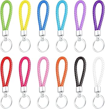vutizal Set di 12 Portachiavi Intrecciati in Corda, Multicolore, con Anello Portachiavi in Metallo