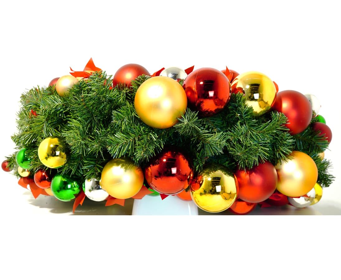 Adventskranz, Künstlich, Weihnachten, PVC-Material, Grün mit Bunten Kugeln, Aufhängbar, Rund, 95 cm Durchmesser - großer Adventskranz