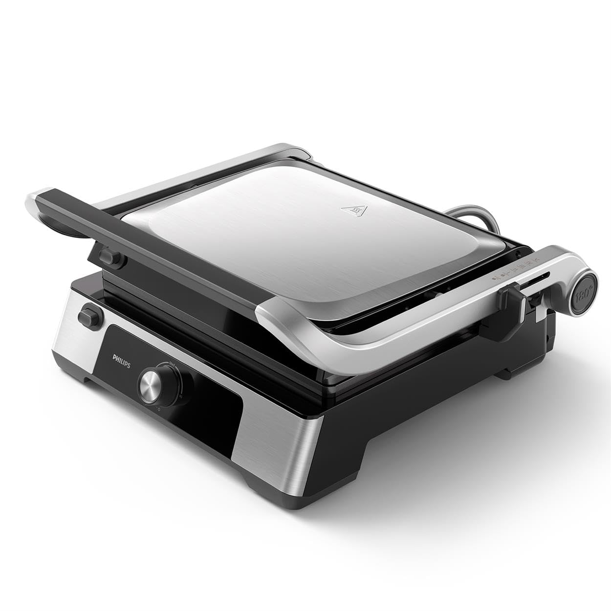 PhilipsContact Grill - Adjustable temperature. Large grill surface and High Power performance. Removable Non-stick Plates and grease tray. (HD6301/90), Black