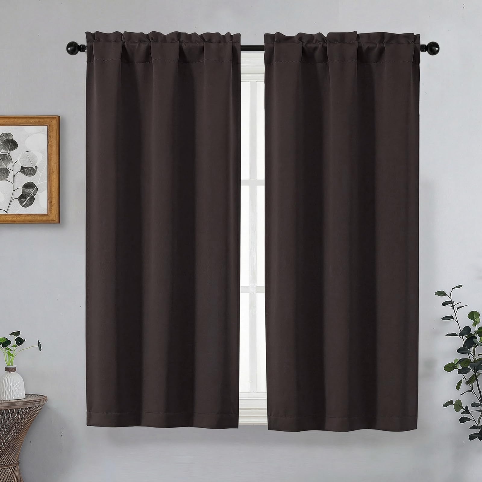 OVZME Chocolate Short Blackout Curtains for Bedroom 54 Inches Long 2 Panels, Modern Window Treatment Solid Thermal Insulated Curtains for Living Room, Dual Rod Pocket Blackout Drapes, 2x40Wx54L