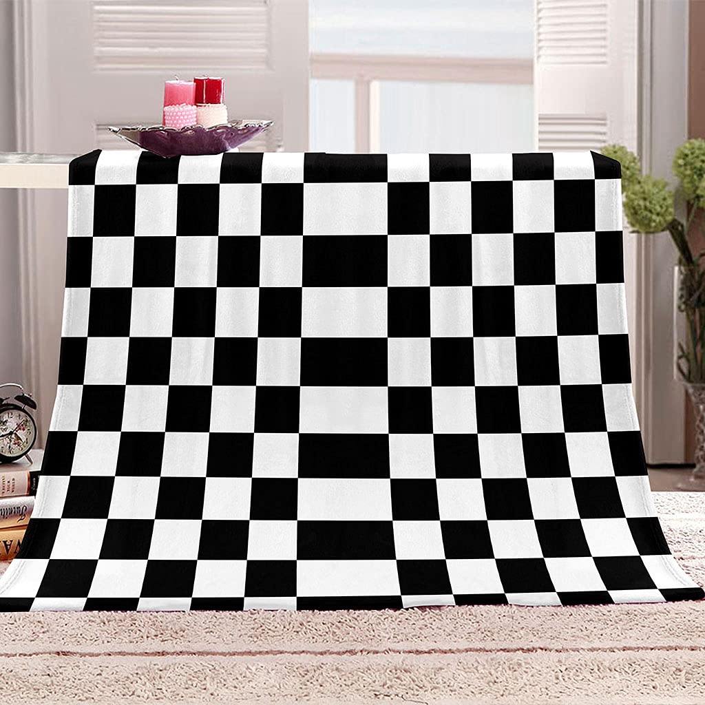 Manta De Franela De Microfibra 180X200Cm Manta De Felpa Suave Para Sofá Cama 3D Cuadrados Geométricos En Blanco Y Negro Impresión Patrón Manta Polar Invierno Gruesa Y Esponjosa Caliente Transpirabl