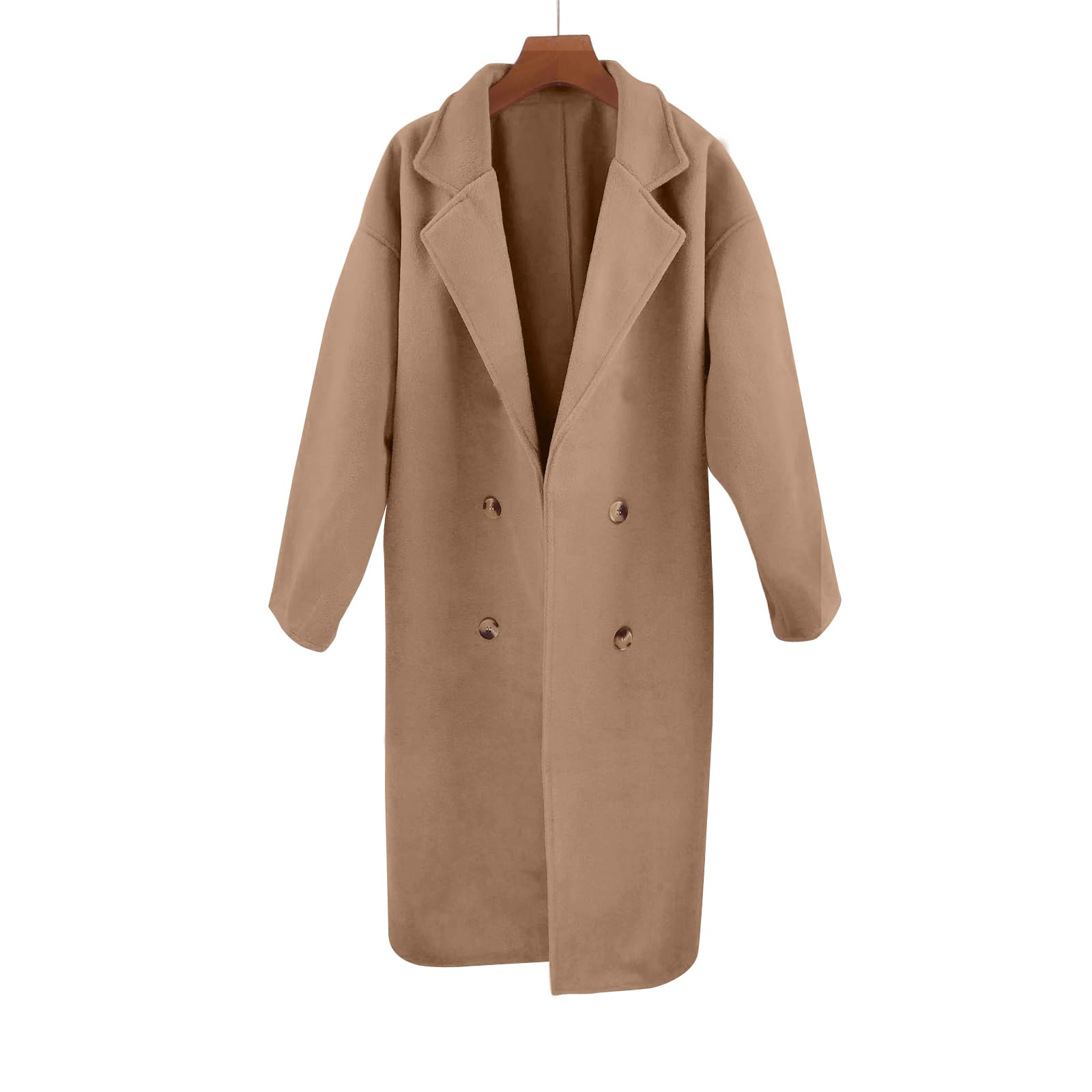Generisch Wintermantel Damen Lang Wollmantel Winter Warm Mantel Elegant Damenmantel Einfarbig Trenchcoat Mit Knöpfen Wintercoat Langarm Übergangsjacke Kuschelig Revers Jacke Ohne Kapuze Winterjacke