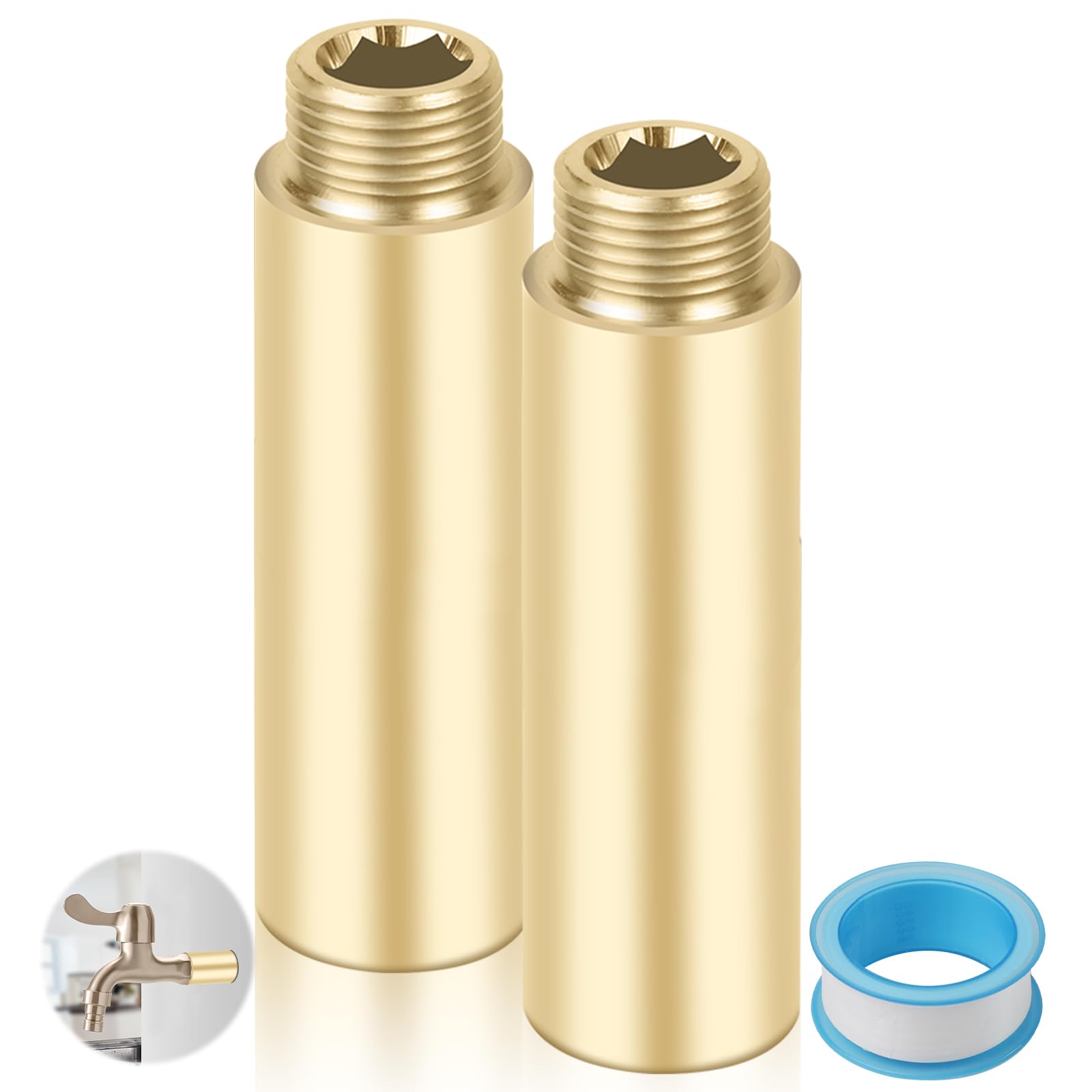 2 Stück Hahnverlängerung 1/2 zoll 80mm Messing Verlängerung Fitting | Wasseranschluss Verlängerung Erlängerung Fitting, Gewindefitting für Heizung Trinkwasser Installation