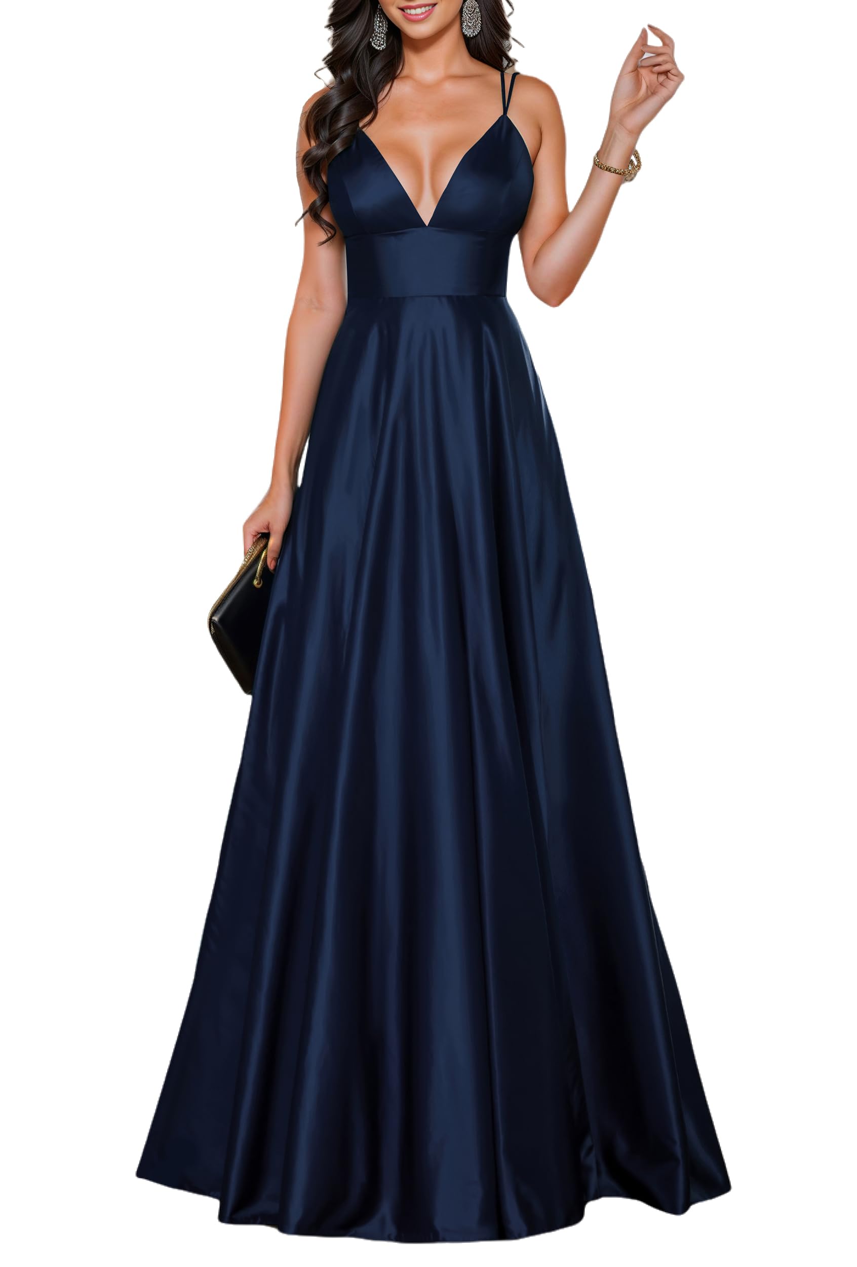 HOMEYEE Vestido de dama de honor largo con cuello en V, elegante, vestido de noche, línea A, vestido de novia, A490
