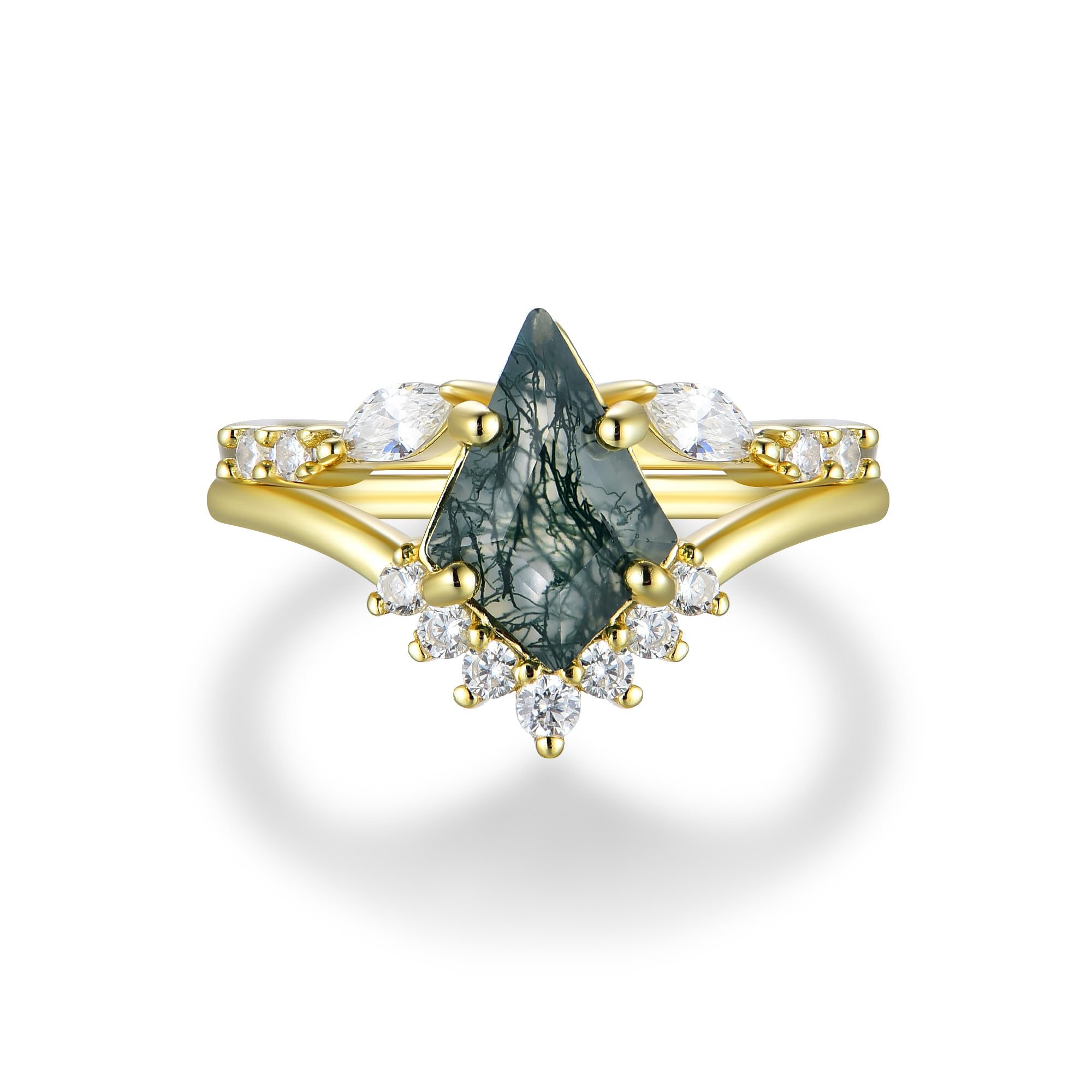 Natural Moss Agate Gemstone Genuine 925 Sterling Silver Ring for Women Kite Cut Women's Ring Set for Engagement Silver 925 Jewelry