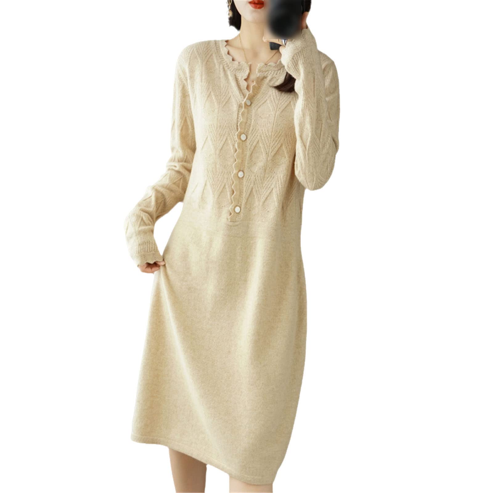 Robe en laine et cachemire Kelsiop, la douceur d'une maille abricot enveloppante - 8
