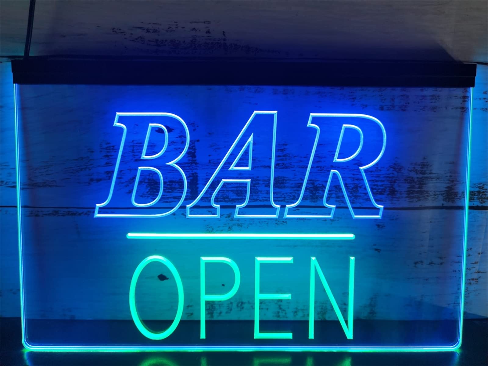 REWIS Letreros de neón LED Bar Abierto, Luces de neón con atenuación de 3 Niveles alimentadas por USB, para decoración de Pared de Bares y Discotecas.,Green Blue,40x30cm