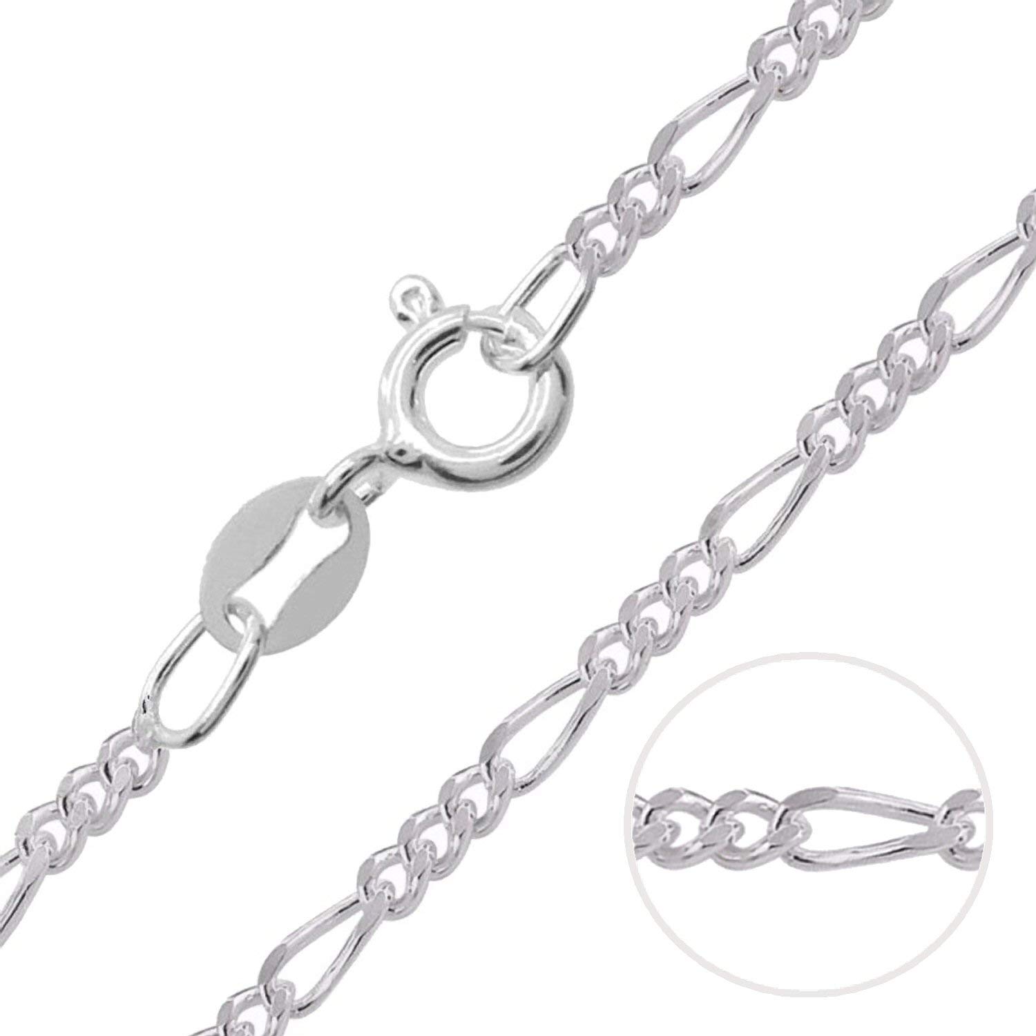 Collar de cadena Figaro de plata de ley 925 de 1,4/2,2/2,8/3,6 mm para mujeres y hombres, unisex, 40,6 cm, 45,7 cm, 50,8 cm, 55,8 cm, 60,9 cm, Metal,