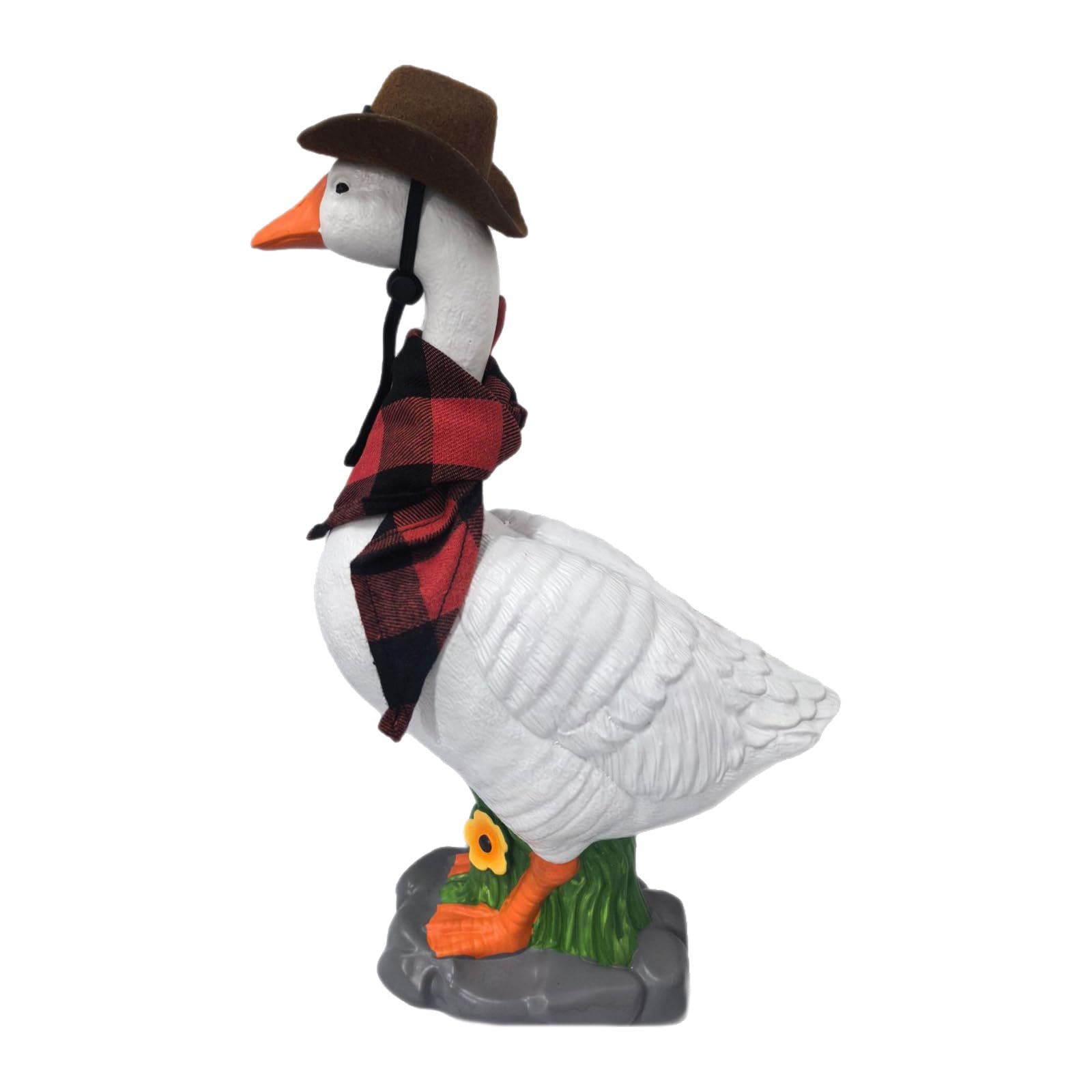 CLBDRESS Resin Large Porch Goose Statue, Lifelike Wild Goose Garden Ornament with Removable Cowboy Hat & Pañuelo for Yard, Garden, Porch Decor
