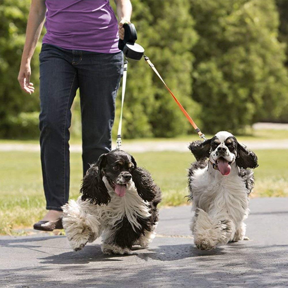 Faneli automática abatible Perro Cuerda, Doble Perro Cuerda para 2 Perros, Adecuado para pequeñas y tamaño Mediano de Perros sin Nudos. No se enreda