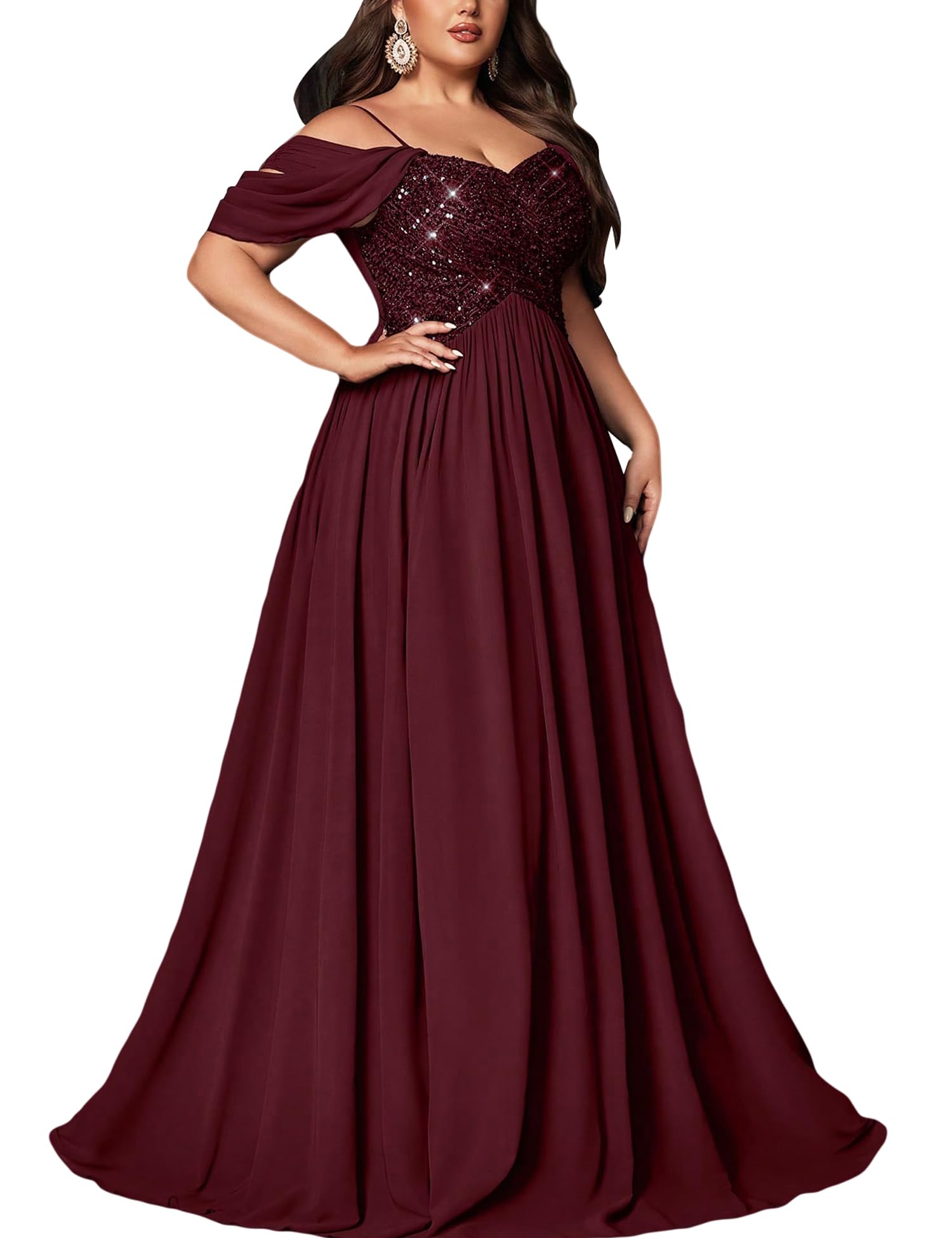 Photo 1 of VOUIAO Women's Sequin Plus Size Wedding Guest Bridesmaid Dresses Maxi Gown for Formal Prom Cocktail Party Evening Events burgundy1XL