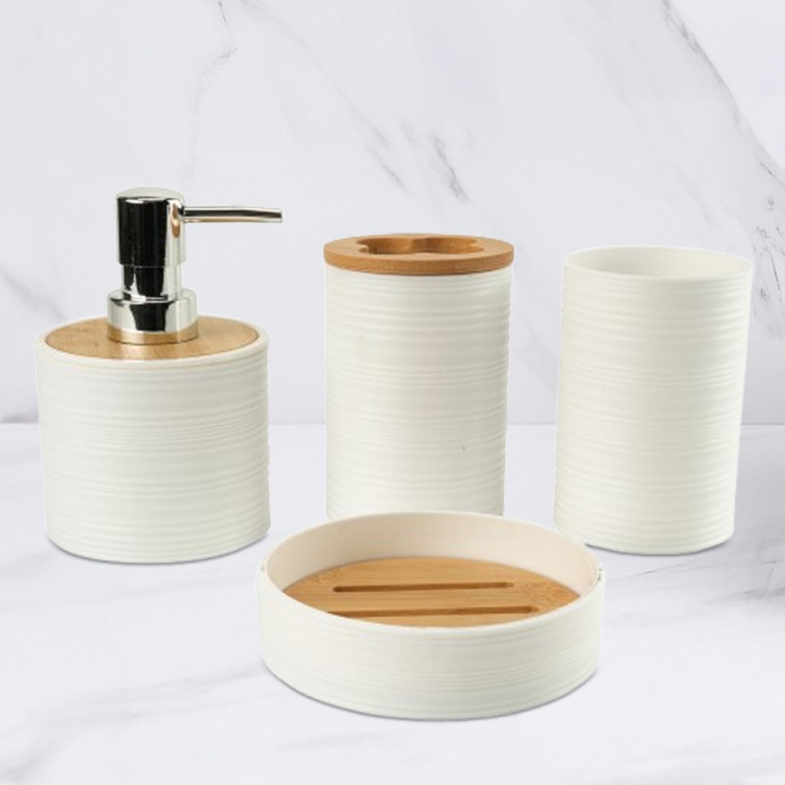 Baoblaze Ensemble d'accessoires de Salle de Bain 4 pièces, Ensemble Complet d'accessoires de Bain, décoration de Salle de Bain, Porte-Brosse à Dents, gobelet, Blanc