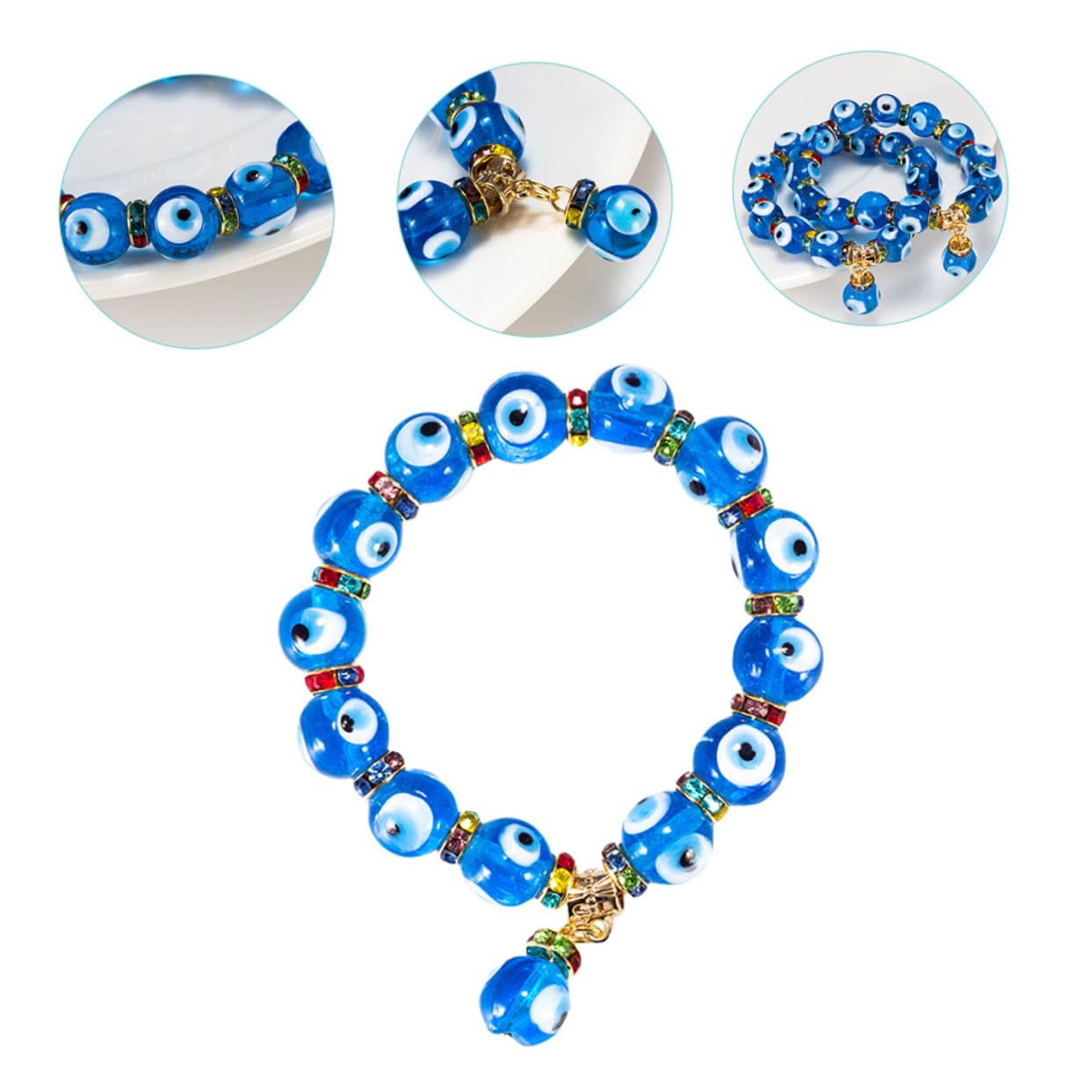 VALICLUD 5piezas Brazalete Evil Eye Para Mujer Joyería De Pulsera Turca De Cuentas Azules Amuleto De Protección Para Cumpleaños y Eventos Especiales