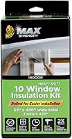 Duck Max Strength Window Insulation Kit: Heavy Duty Shrink Film for 10 Windows, Puncture-Resistant Draft Blocker with Tape