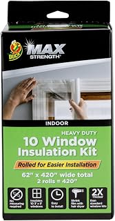 Duck Max Strength Window Insulation Kit - Heavy Duty Shrink Film Seals 10 Windows, Puncture-Resistant, Clear Roll with Tape