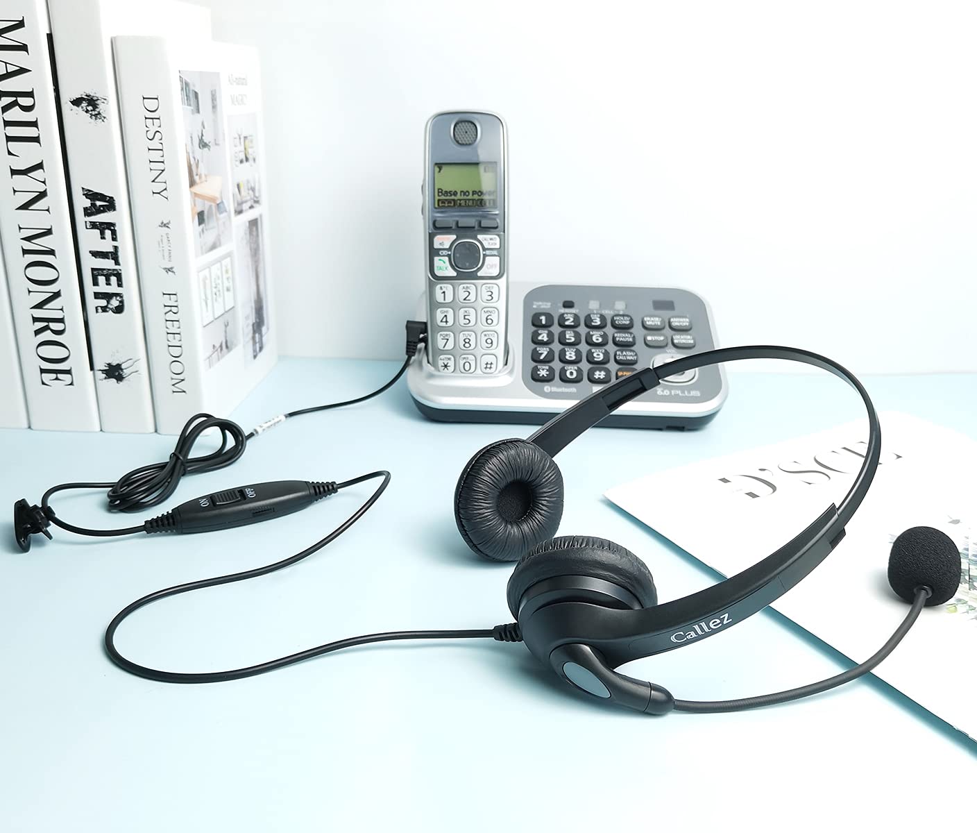 Callez Auriculares Teléfono Fijo Inalámbrico con Micrófono con Cancelación de Ruido, Cascos 2,5mm Binaurale para Gigaset C430A C530 CL660HX Cisco SPA 514G 525G2 Yealink W52P Grandstream Polycom