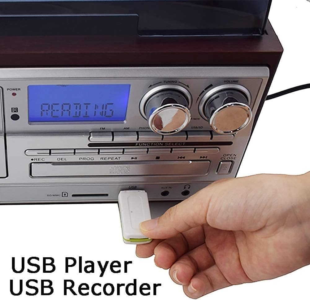 Giradischi, Giradischi in Vinile Bluetooth Giradischi Cassetta CD Radio AM/FM e Ingresso Aux con Porta USB e codifica SD