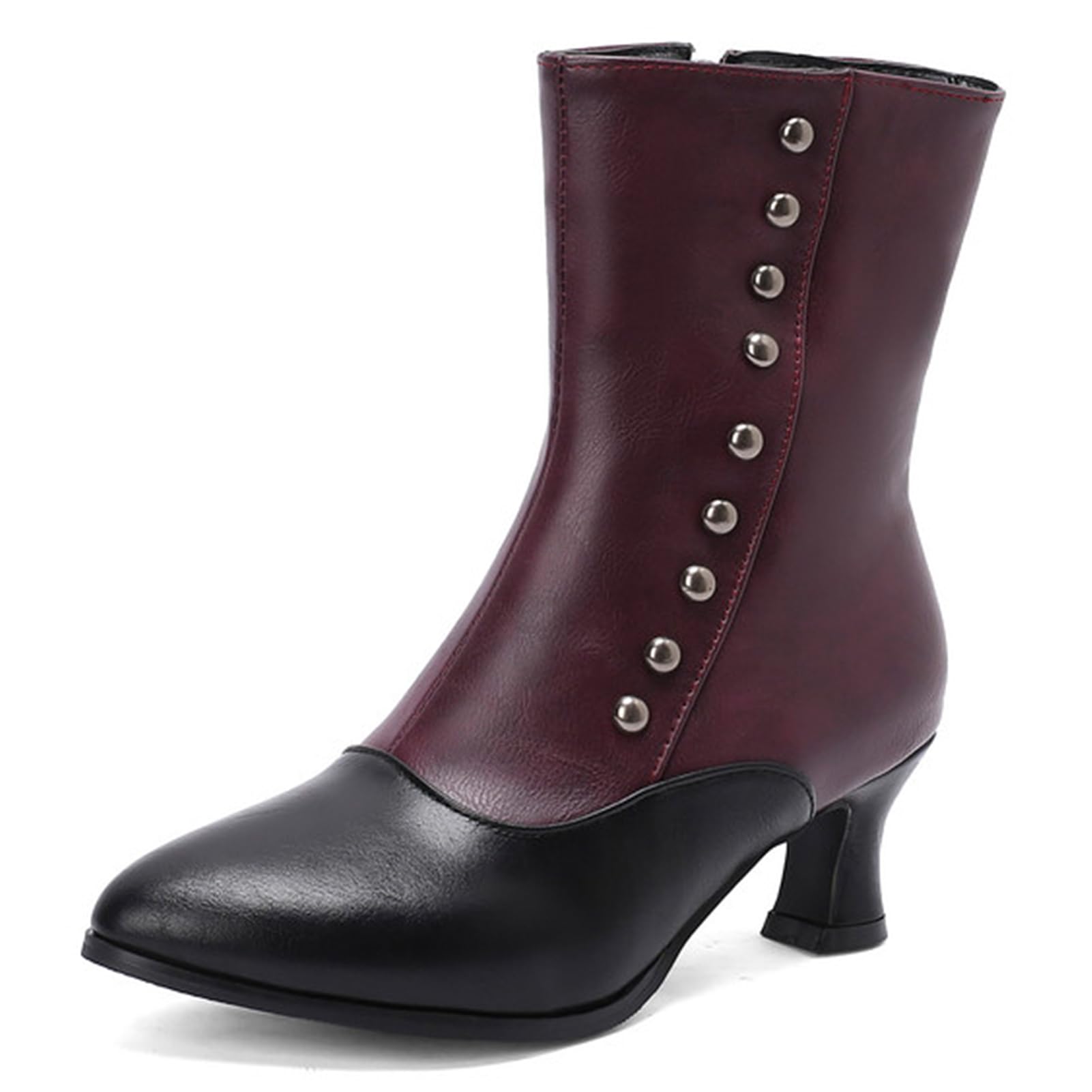 Alyaafifa Kitten Heel Ankle Boots for Women Leather Pointed Toe Vintage Victorian Booties Comfortable Low Heel Short Boots