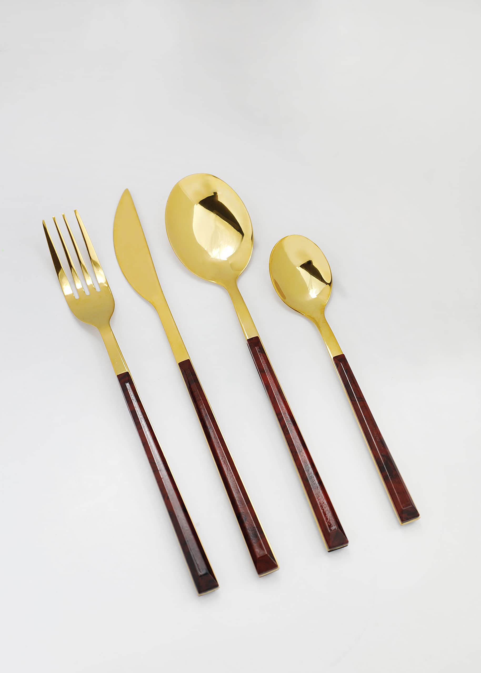Mikasa Juego de Cubertería, Color Dorado y Falso Caparazón de Tortuga, Tenedores, Cuchillos y Cucharas, Juego de 16 Piezas