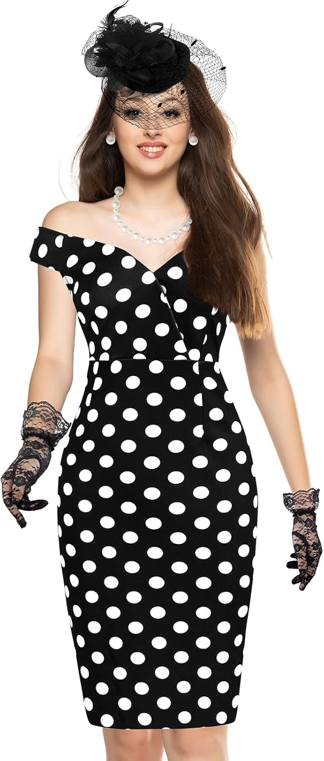 JenPen 5 Pcs Tea Party Dresses Vintage Rose Polka Dot Dress 1950s Derby Pencil Bodycon for Women Ladies Party Attire - Image 6