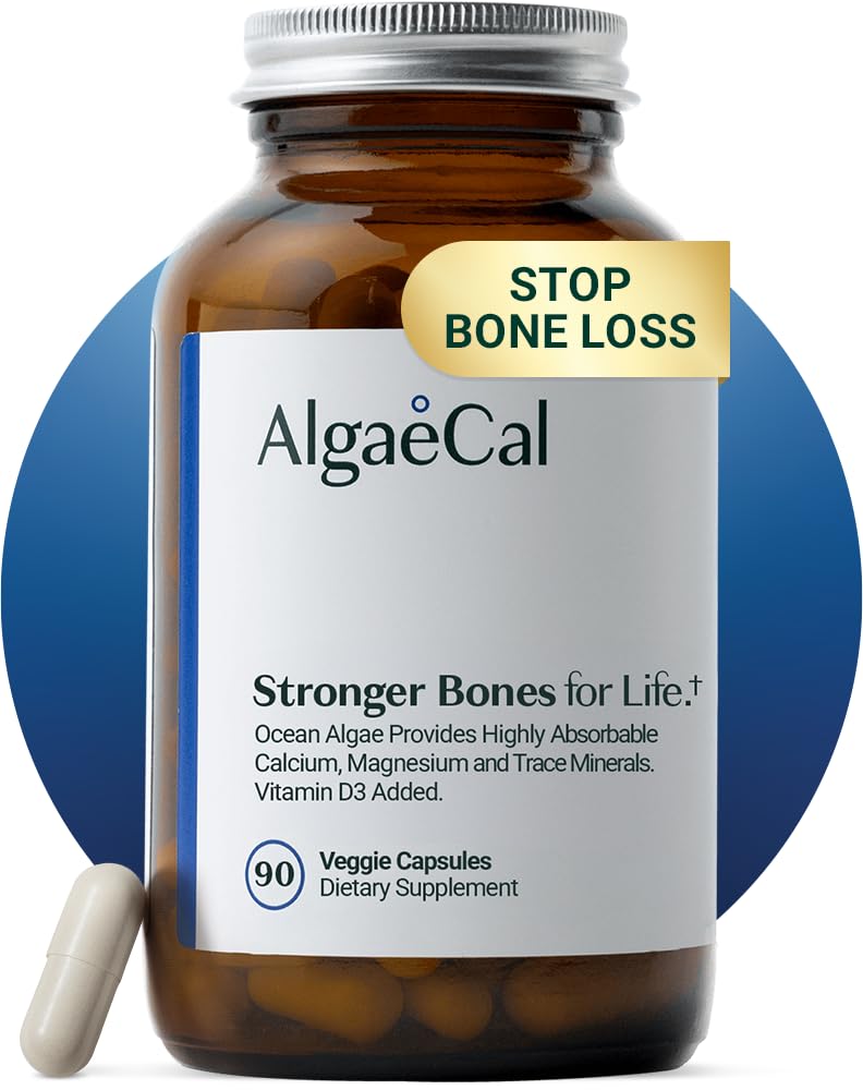ALGAECALPlant Based Calcium Supplement with Vitamin D3 (1000 IU) for Bone Strength, Contains 13 Minerals Supporting Bone Health, Organic Calcium (750 mg) for Women & Men, 90 Veggie Caps, Made in USA