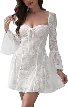 Amazon.com: xxxiticat Women's Floral Lace Mini Dress Long Sleeve