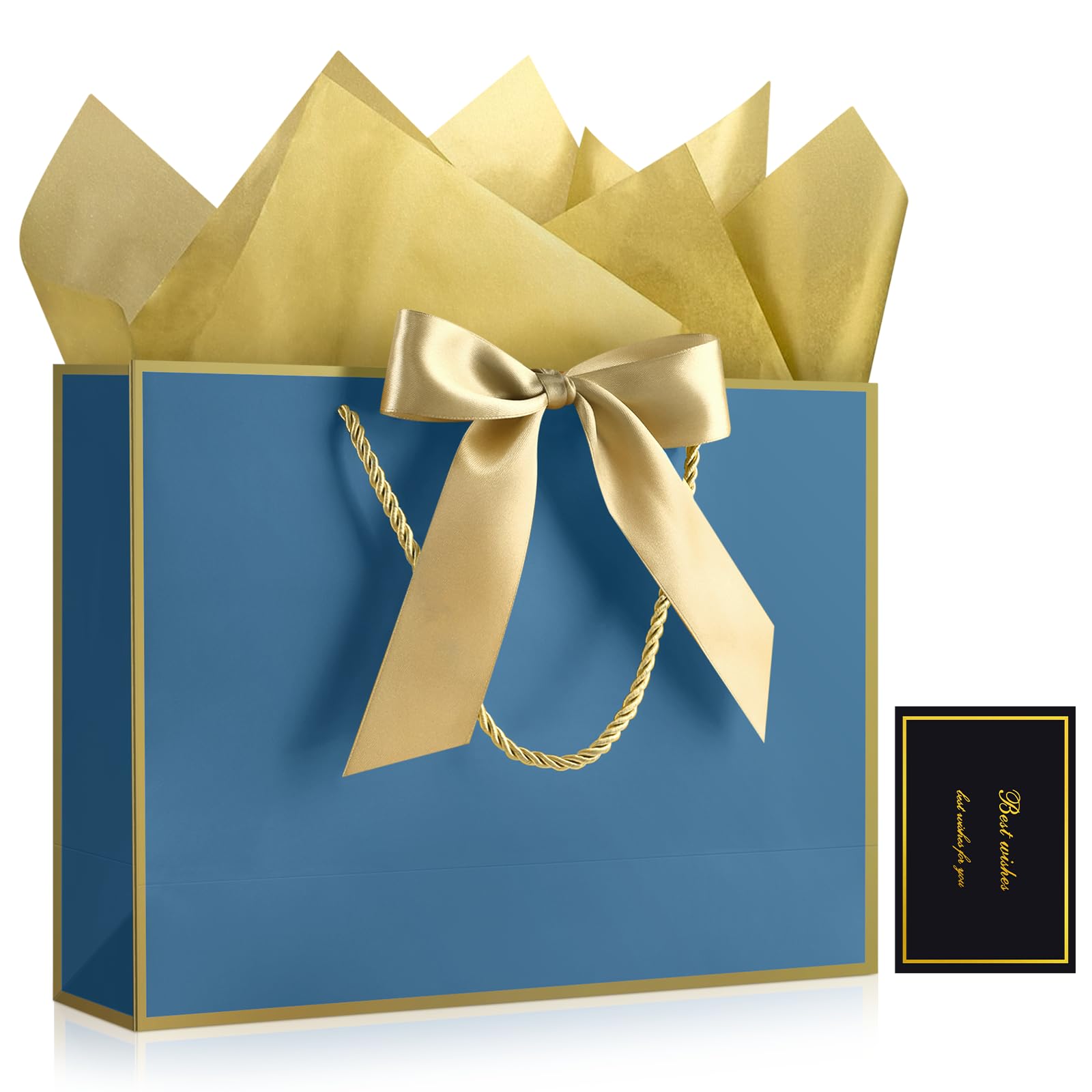 YoungTree 1PCS Large Gift Bag with Ribbon and 1 Greeting Card 2 Tissue Papers, Portable Paper Gift Bag with Handles, Birthday Gift Bags,Present Bags for Wedding Party,Mothers Day12.6" x 9.8" x 3.9 โ image 1