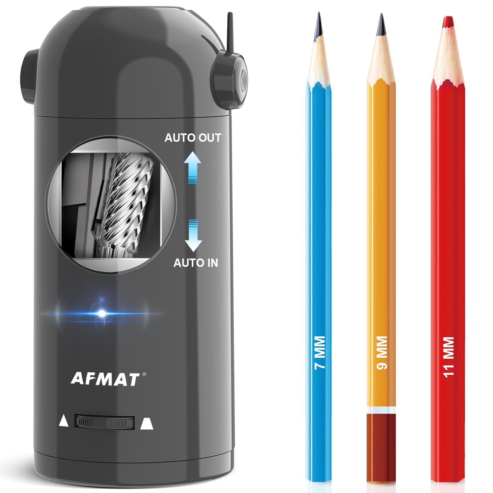 AFMAT Electric Pencil Sharpener, Fully Automatic Pencil Sharpener for 7-11.5mm Colored/Jumbo Pencils, Auto in & Out, Rechargeable Hands-Free Pencil