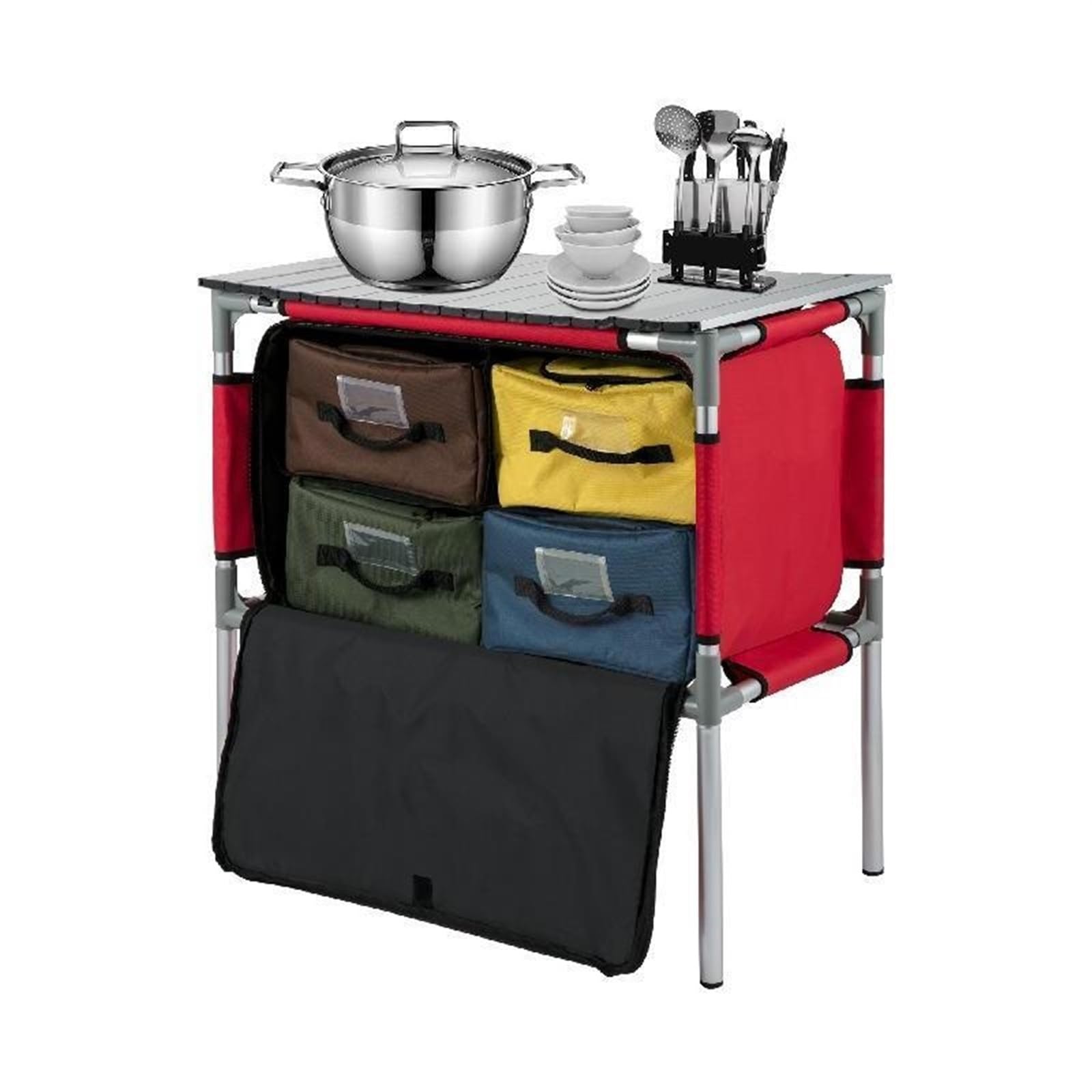 Camping Outdoor Kitchen Table Cabinet Foldable Folding Cooking Storage Rack Aluminum Alloy Bracket for BBQ Picnic