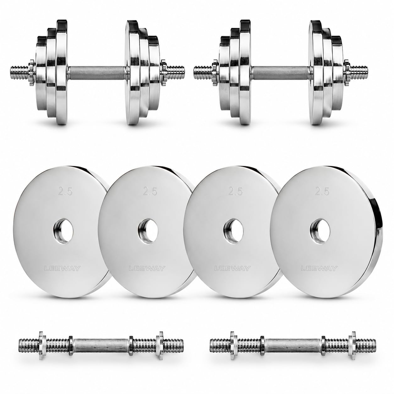 LEEWAY Steel Weight Plates Dumbbell Set 10 Kg; Home Gym Dumbbell Combo; Chrome Plated Steel Weight; Chrome Gym/Home Weight| Steel Dumbbell Equipment| Steel Plate Adjustable Dumbbells