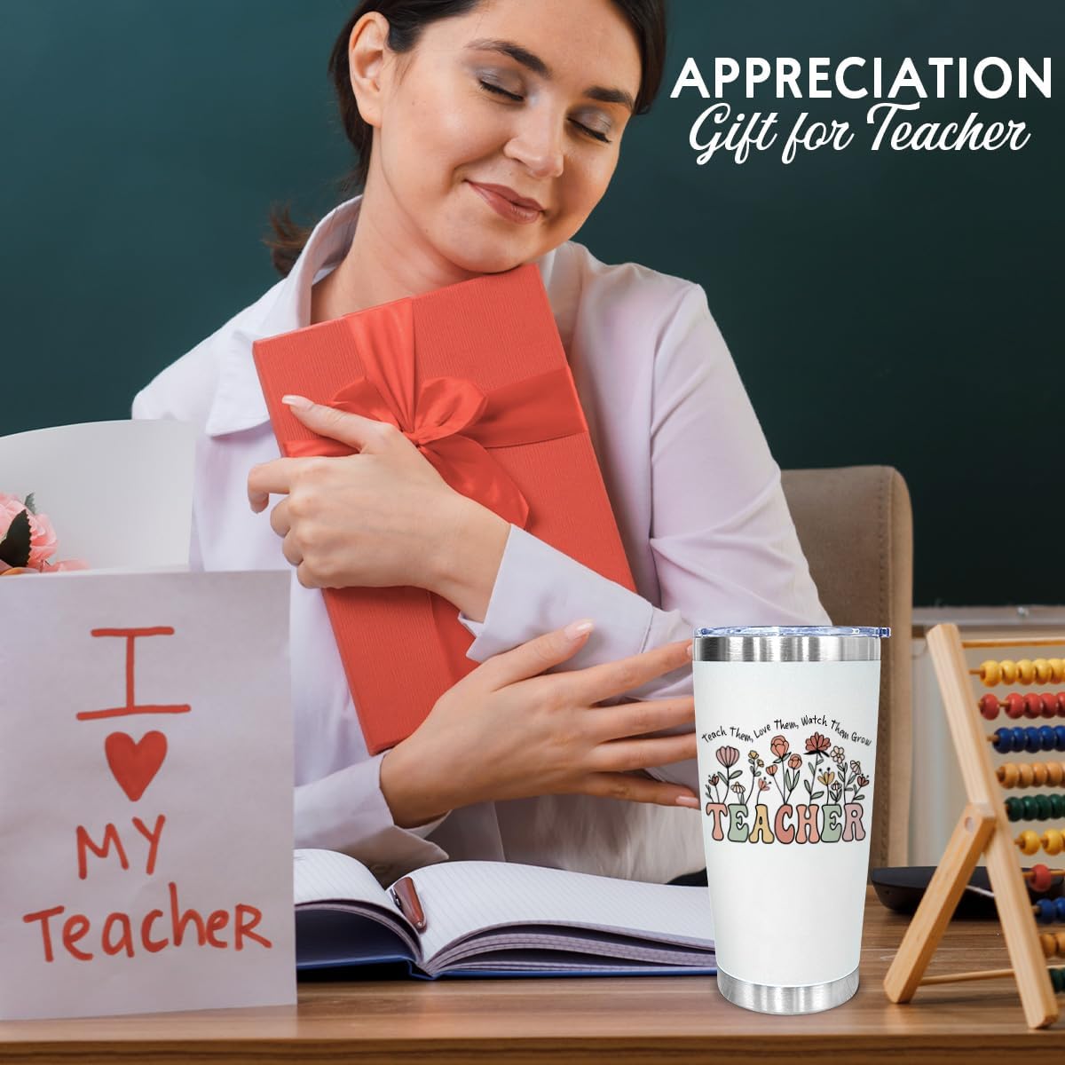 Teacher Appreciation Gifts for Women - Insulated Tumbler 20 oz, Stainless Steel Floral Cup - Valentine’s Day Gift, Thank You Birthday Gift for Teacher, Principal, Professor, Mom, Wife, Sister - Image 4
