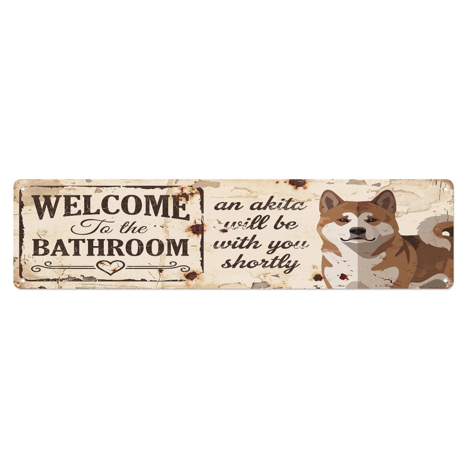 Vintage WELCOME To The BATHROOM Akita Metal Tin Sign