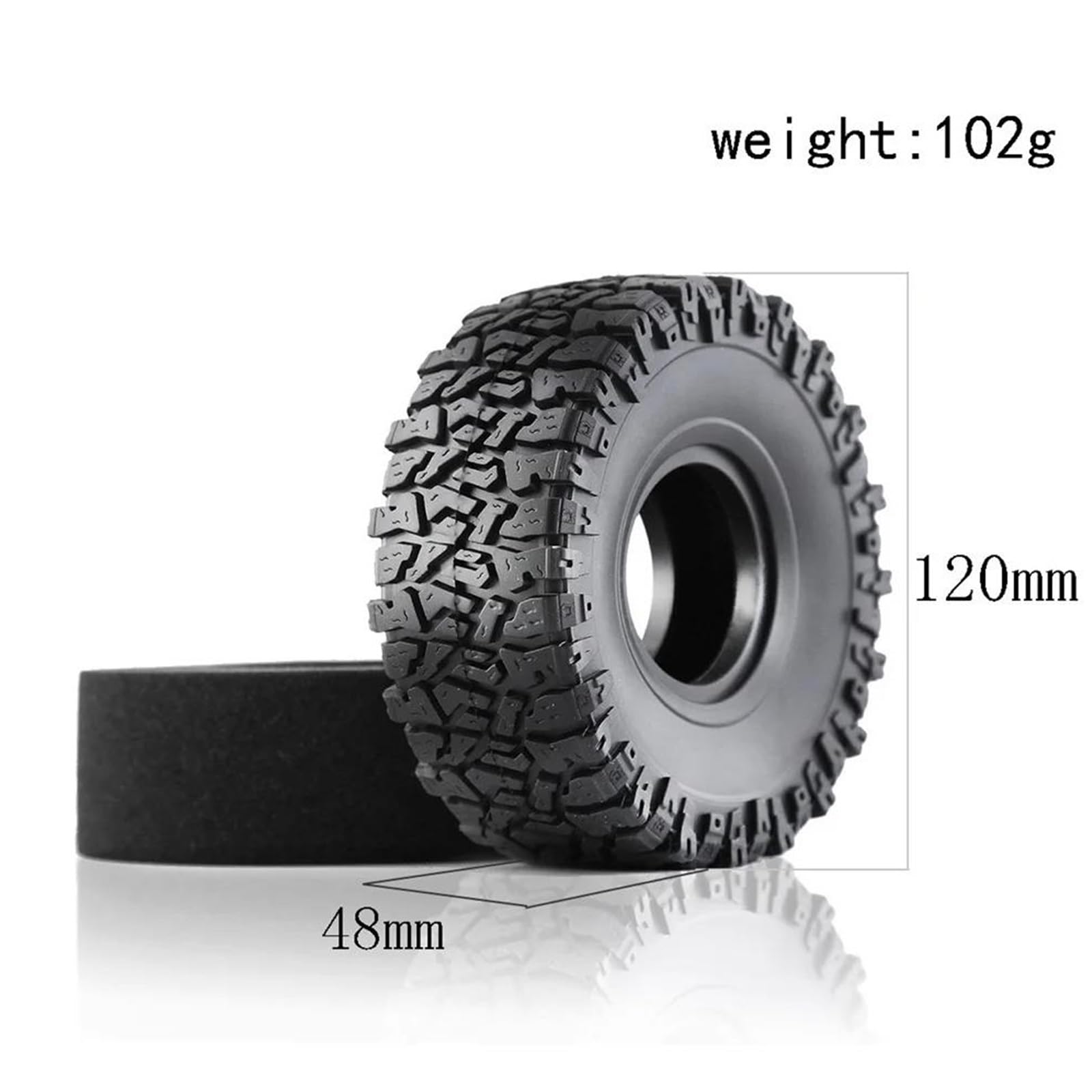 Neumáticos Coche RC Compatible con Axial TRX4 D90 para Redcat SCX10 90046 II III 1/10 Coche Trepador De Control Remoto 4 Uds. Neumático De Goma De 120Mm Y 1,9 Pulgadas
