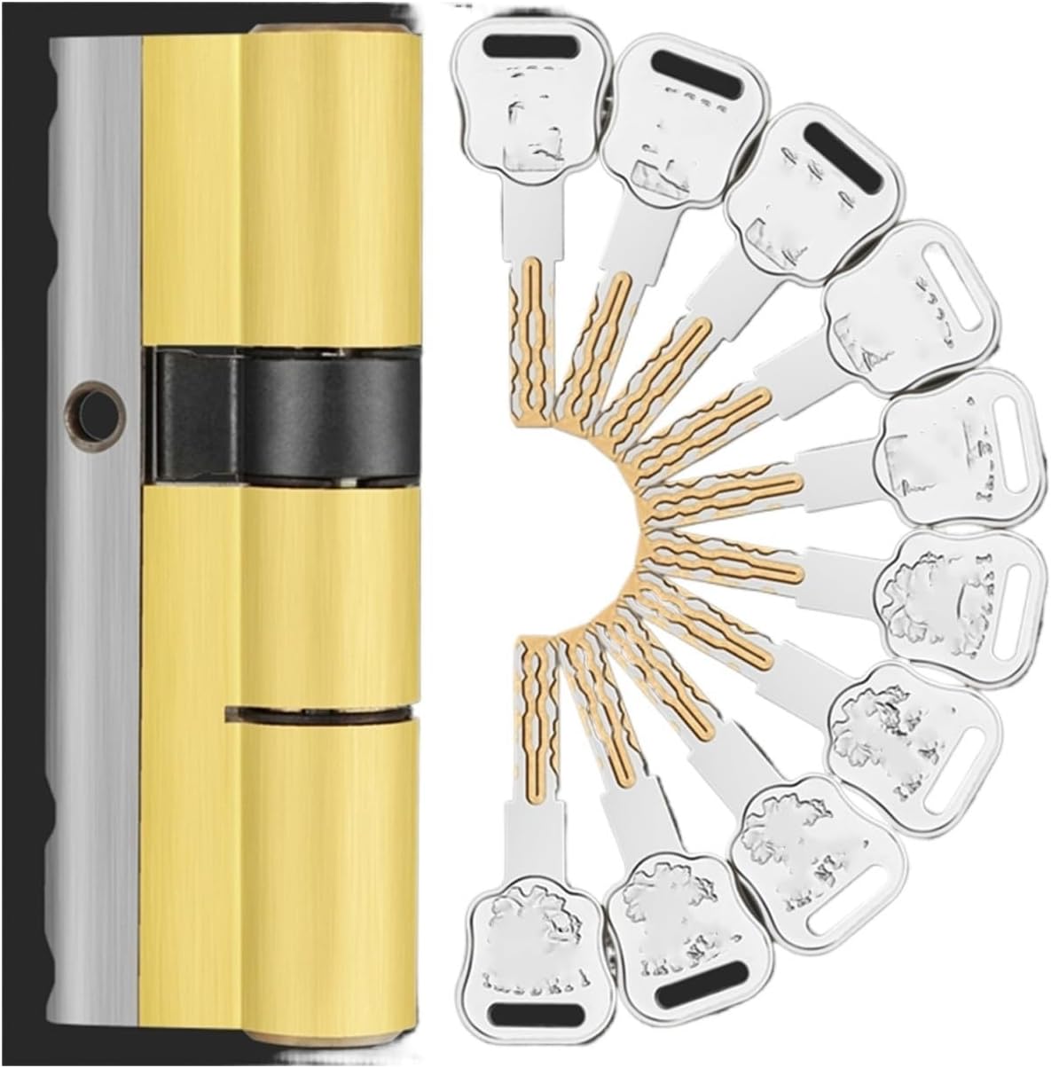 Upvc Door Cylinder Lock Security 10 Keys Lock Replacement Security Entrance Door Cylinder Knob Defiant Double(A32.5B67.5 L100mm)