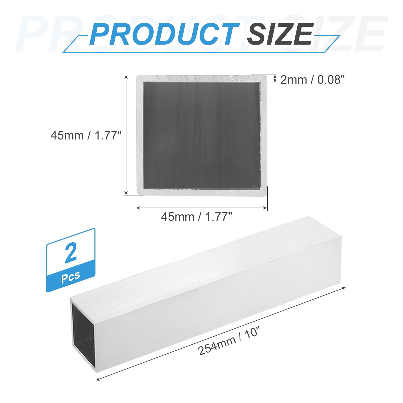 Aluminum Square Tubing - 2pcs 6063 Aluminum -2