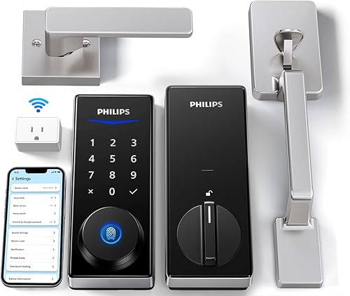 Miniatura 9 de Philips Cerradura inteligente Wi-Fi con asa, cerradura de puerta con teclado de entrada sin llave con asa, juego de cerrojos para puerta delantera