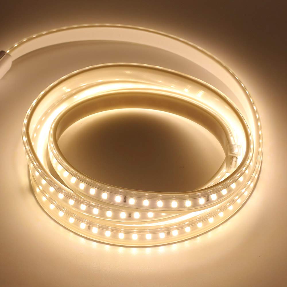 220V Tira LED Flexible Regulable [25m,Blanco Cálido 3000-3500K], IP67 Impermeable, SMD2835, CRI85+, Se puede cortar una vez cada 1m, Iluminación Decorativa Hogar/Tienda