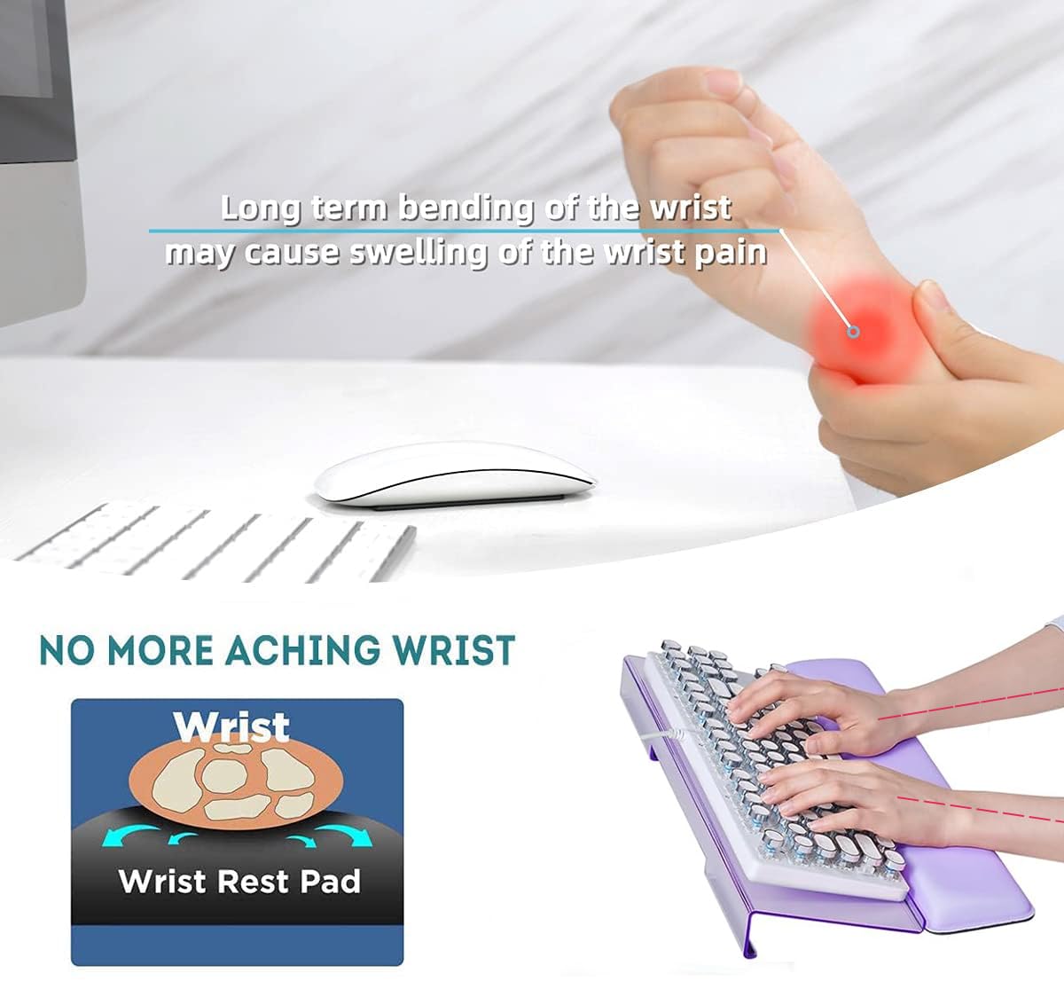 Ensemble de repose-poignet pour clavier d'ordinateur de bureau, support de clavier facile à taper avec repose-poignet pour bureau, maison, école – Violet