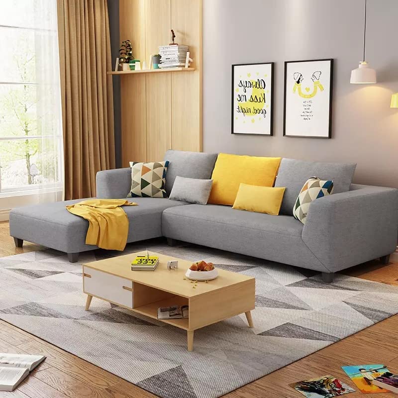 Casaliving Minta 4 Seater L Shape Sofa Set for Living Room (Grey Fabric) Left Side Sofa