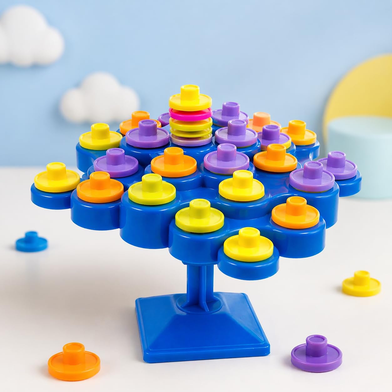 Goyal's Balancing Topple Stacking Game for Kids – 48 Colorful Discs with Dice | Educational Dexterity Skill Toy for Boys & Girls | Fun Family Game for 3+ Years-image-3